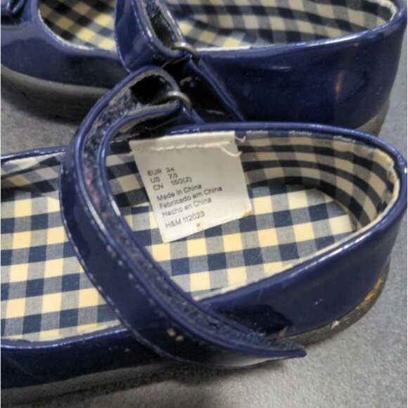 H&M patent leather shoes navy blue toddler girl size 7.5 dress mary jane bow - Picture 2 of 5